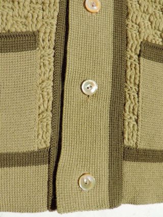 VTG 50s Mens Wool Cardigan Green Contrast Front Panel Loop Collar Sweater Medium 6