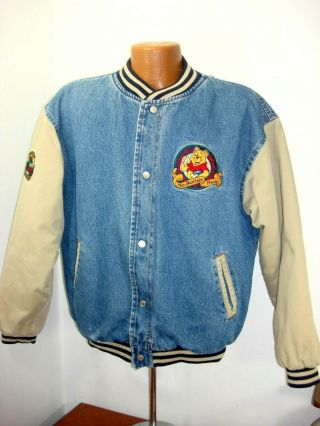 Disney Store Winnie The Pooh Varsity Jacket Khaki Denim Vintage Size Medium Coat