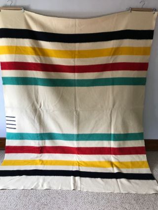 Vintage Four Point Hudson Bay Wool Blanket - 72 X 90 - Made In England