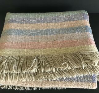 Vintage Pendleton Muted Beige Pink Blue Stripe Throw Blanket Southwestern 68x58