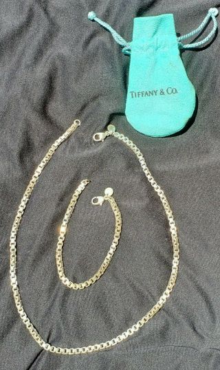 Vintage Tiffany & Co Sterling Silver Venetian Box Chain Bracelet And Necklace