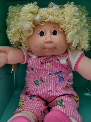 Nib Rare Double Popcorn Cabbage Patch Kid Girl In Rare Dino Overalls,  Green Eyes