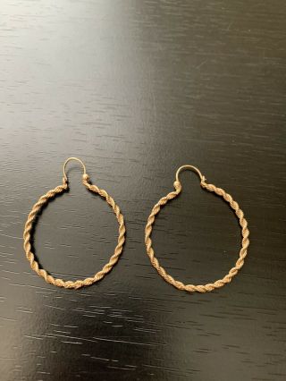Vintage 14k Yellow Gold Rope Hoop Earrings 4.  77 Grams