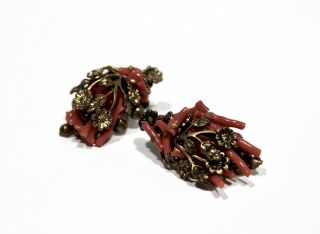 Antique Victorian Gold Filled Branch Coral Floral Screw Back Earrings