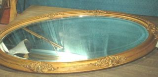 Vintage Carved Wall Mirror Baroque Wood Gesso Oval 45 X 23 Ins Large Haunted