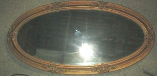 Vintage CARVED WALL MIRROR BAROQUE WOOD GESSO OVAL 45 X 23 INS LARGE HAUNTED 3