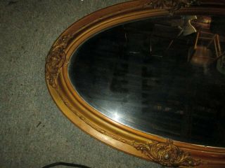 Vintage CARVED WALL MIRROR BAROQUE WOOD GESSO OVAL 45 X 23 INS LARGE HAUNTED 5
