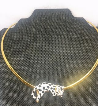Kjl Enamel Leopard Necklace Kenneth Jay Lane G.  P.  Rhinestones Vintage Jewelry