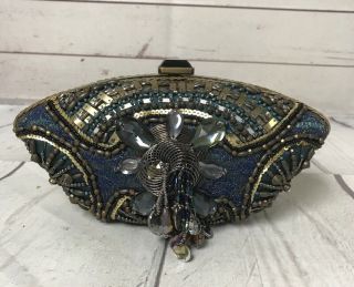 Mary Frances Clutch Purse Beaded Vintage Blue Gold Jeweled