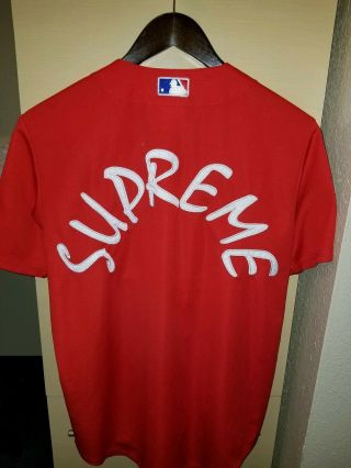 Rare Supreme York Yankees Majestic Red Baseball Jersey Small 2015 Authentic