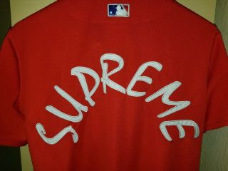 RARE SUPREME York YANKEES Majestic Red Baseball Jersey Small 2015 AUTHENTIC 3