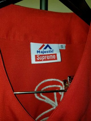 RARE SUPREME York YANKEES Majestic Red Baseball Jersey Small 2015 AUTHENTIC 8