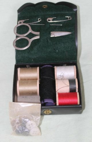 Wwii Us Army Sewing Kit With Wooden Spools Of Thread Scissors Needle Buttons