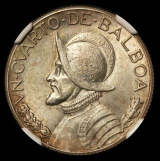 1931 Panama 1/4 Balboa Silver Coin - Ngc Au 58 - Km 11.  1 - Rare Key Date