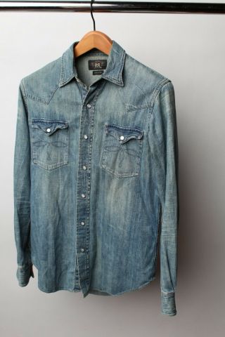 Rrl Ralph Lauren Vintage Denim Western Shirt Size Medium - Dan Trepanier