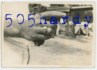 Wwii Us Gi Photo - 213th Aa Gi W/ Great Ring & Us Captured German Luger - Top