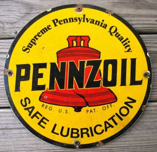 Pennzoil Motor Oil Vintage Porcelain Enamel Gas Pump Plate Service Station Sign