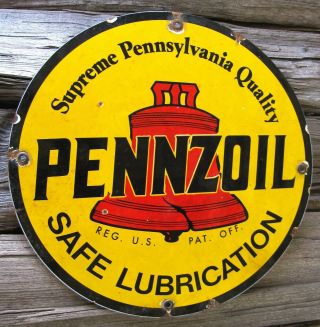 PENNZOIL MOTOR OIL VINTAGE PORCELAIN ENAMEL GAS PUMP PLATE SERVICE STATION SIGN 5
