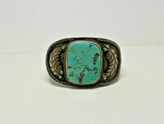 Vtg Native American Sterling Silver With Large Turquoise Cuff Bracelet Wt 75g