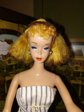 Vintage Barbie Blonde 4 Ponytail Barbie Doll,  Vintage Tm Cotton Casual Dress