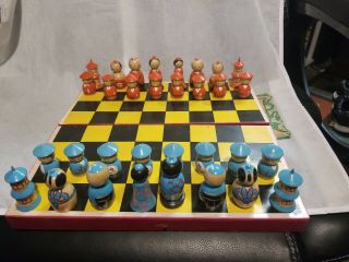 Vintage (early 50s) Hand Decorated Kokeshi Chess Set