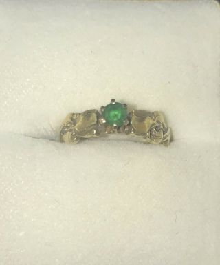 Rare Vintage Emerald Ring In 14k Art Deco Floral Setting