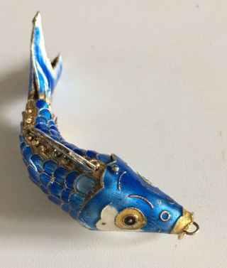 Vintage Blue Articulated Fish Pendant Koi 3 " Gold Tone Accents