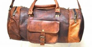 Real Leather Vintage Messenger Gym Duffle Bag Travel Luggage Overnight Bag 30 "