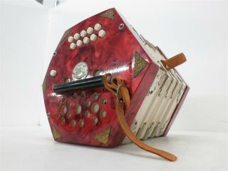 Vintage 1940s Scholer Concertina Red Pearlescent Accordion Hand Organ