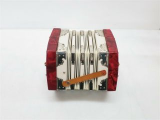 Vintage 1940s Scholer Concertina Red Pearlescent Accordion Hand Organ 7