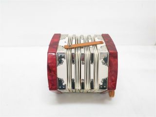 Vintage 1940s Scholer Concertina Red Pearlescent Accordion Hand Organ 8