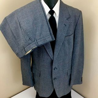 Vtg 60 ' s Men ' s MoD Gray Red GLEN PLAID Wool Suit FLAT FRONT Trousers 40 L 34/33 2