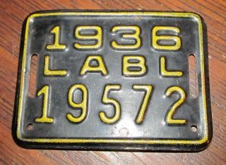 Very Rare 1936 Vintage La Los Angeles,  Ca Metal Bicycle License Plate