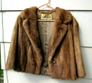Vintage Mink Fur Brown Bolero Crop Jacket Coat 3/4 Sleeve By Moress Rochester