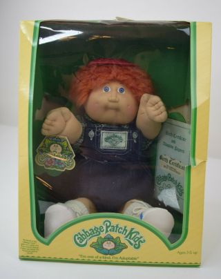 Coleco Cabbage Patch Kids Doll Red Hair Freckles Dimples Blue Eyes Box Vtg 1983