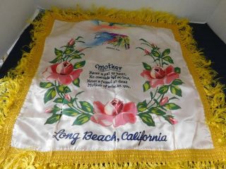 Vintage Silk Souvenir Pillow Cover Rainbow Pier Long Beach,  Ca " Mother " Flowers