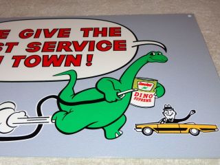 Vintage Sinclair Gasoline W/ Dino Supreme Oil Can & Car 12 " Baked Metal Gas Sign