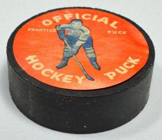 VINTAGE BOSTON BRUINS MILT SCHMIDT OFFICIAL PRACTICE HOCKEY PUCK CIRCA 1950 RARE 2