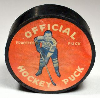 VINTAGE BOSTON BRUINS MILT SCHMIDT OFFICIAL PRACTICE HOCKEY PUCK CIRCA 1950 RARE 4