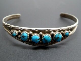 Vintage Navajo Sterling Silver Blue Turquoise Gemstone Cuff Bracelet Size 6.  75 "