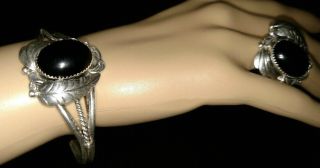 Navajo Vintage Sterling Silver Matching Black Onyx Bracelet Ring 9 Necklace Set