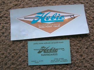 Vintage Hobie Water Slide Surfboard Decal Business Card 1960s Surfing Sticker