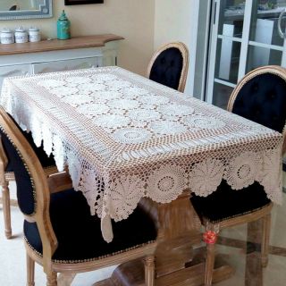 Vintage Lace Large Tablecloth Crocheted Floral Table Cover Wedding Banquet Decor