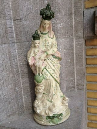 Antique Vintage Plaster Our Lady Of Victoire Child Jesus Altar Figure Statue