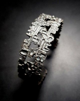 Israel Brutalist Modernist Sterling Silver 925 Bracelet Bangle RARE 8