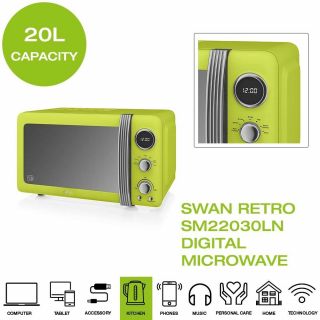 Swan Retro Sm22030ln Digital Microwave,  20l,  800w - Vintage Lime