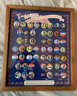 Vintage Presidential Campaign Buttons Pins Framed 1896 - 1988 Fdr,  Jfk,  Reagan,  41