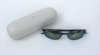 A,  Vintage Oakley E - Wire Oval Square Sunglasses Charcoal Frame Yellow/green Lens