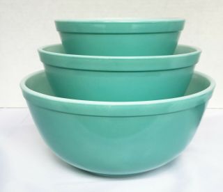 Set Of 3 Vintage Pyrex Turquoise Aqua Blue Mixing Nesting Bowls 401,  402,  403