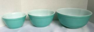 Set of 3 Vintage Pyrex Turquoise Aqua Blue Mixing Nesting Bowls 401,  402,  403 2
